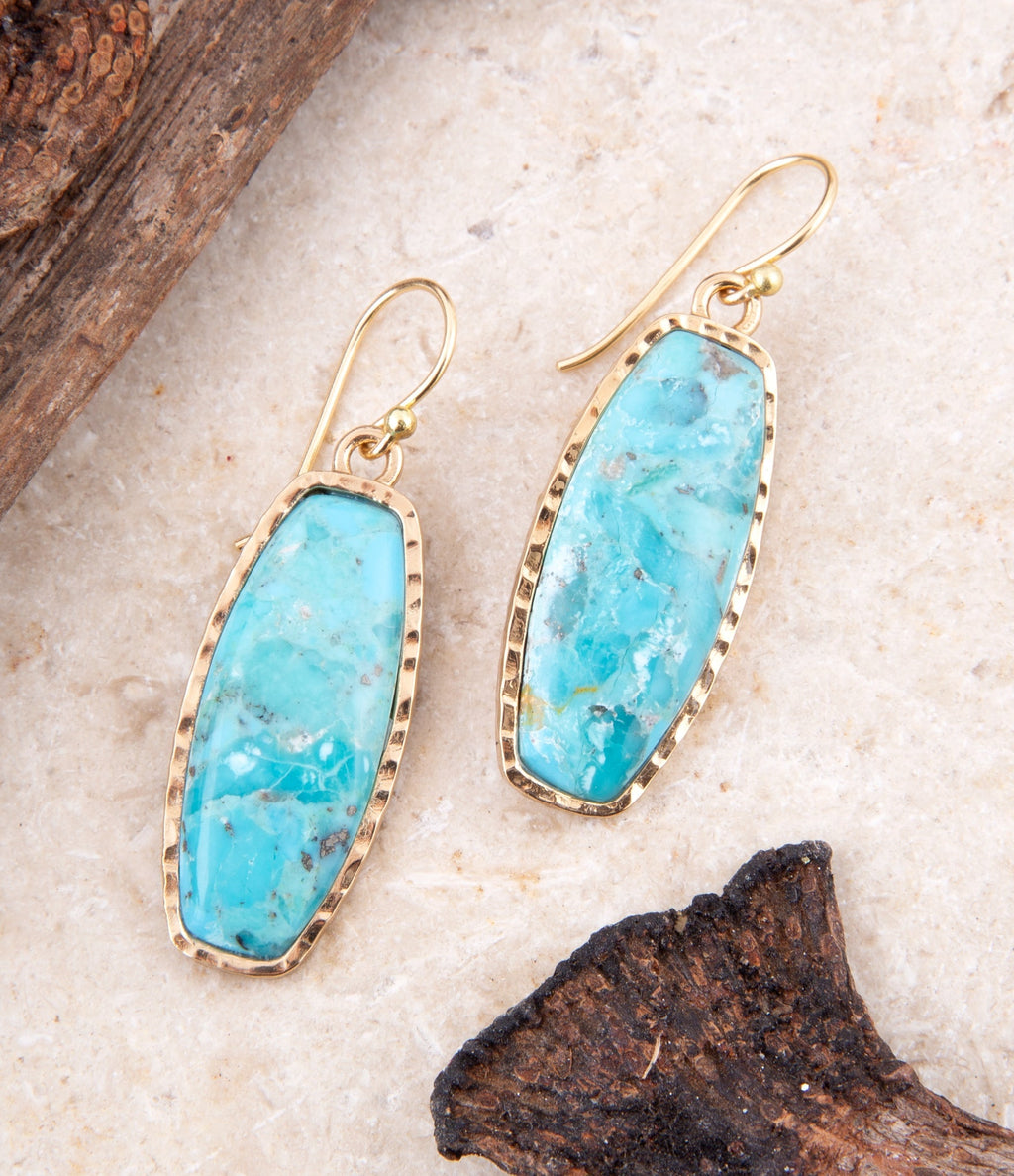 Odyssey Long Blue Turquoise and Golden Statement Earrings | Earrings | Wiccan Center