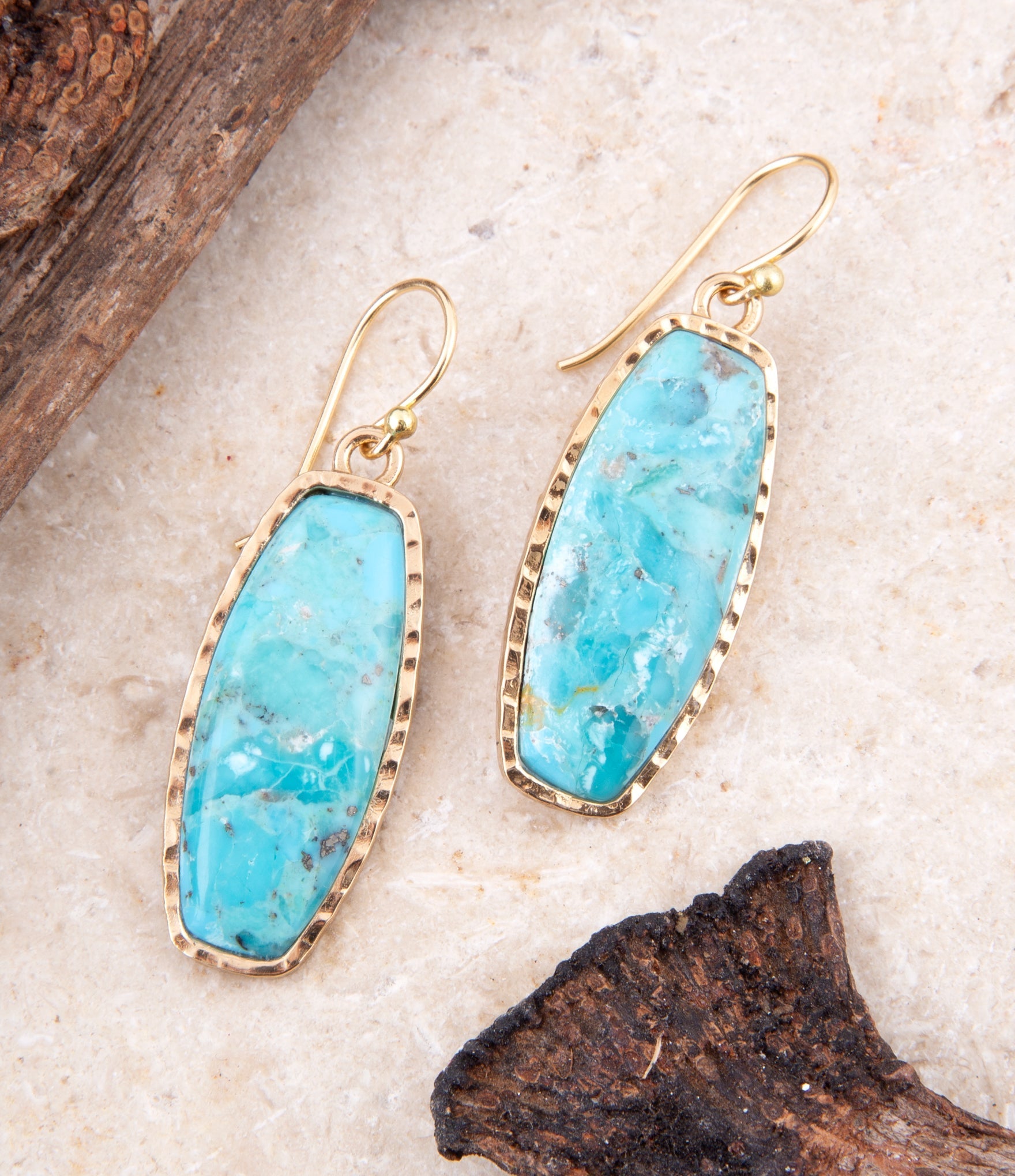 Odyssey Long Blue Turquoise and Golden Statement Earrings | Earrings | Wiccan Center