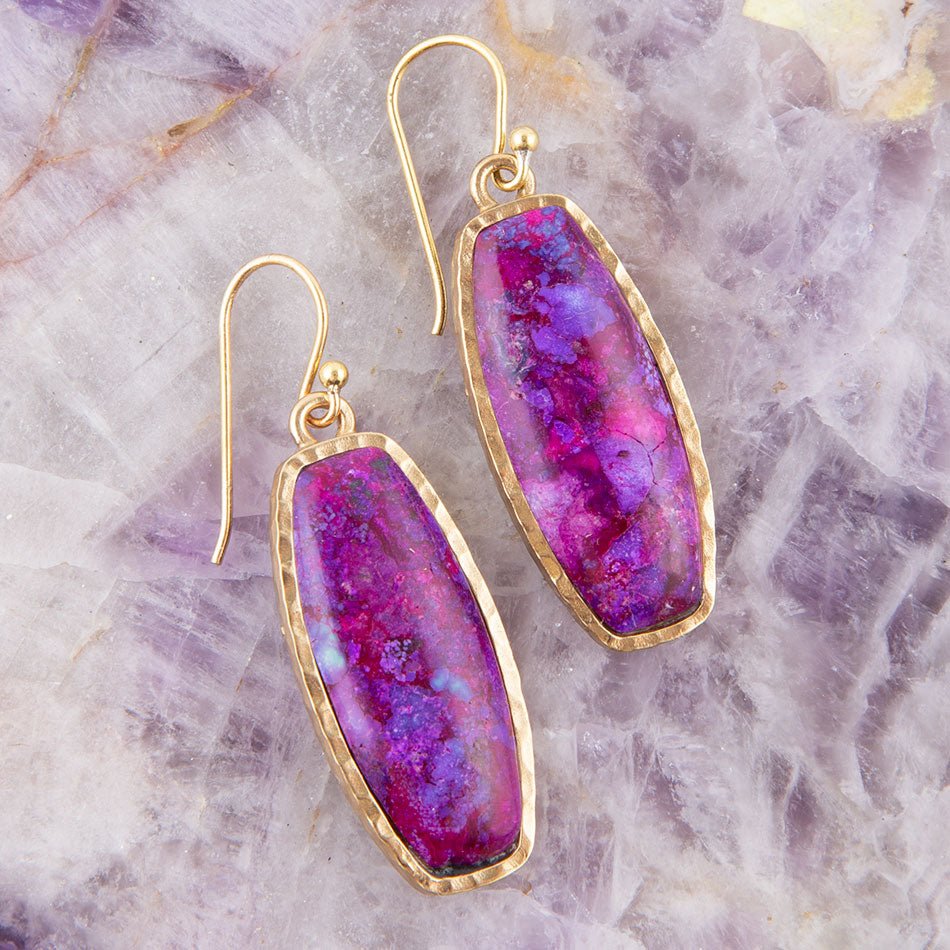 Odyssey Long Purple Turquoise and Bronze Statement Earrings | Earrings | Wiccan Center