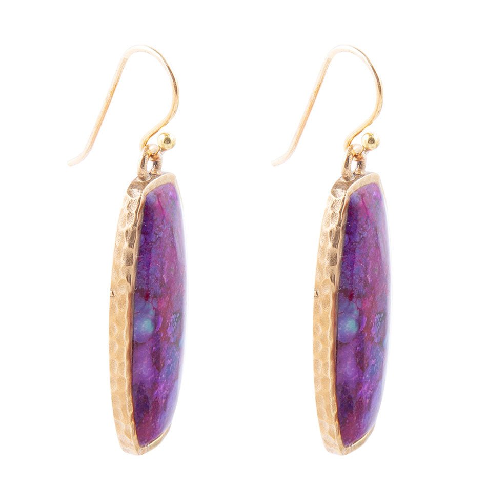 Odyssey Long Purple Turquoise and Bronze Statement Earrings | Earrings | Wiccan Center