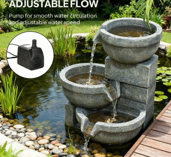 Resin Offset Bowl Cascading Outdoor Water Fountain with LED | Outdoor Fountain | Wiccan Center