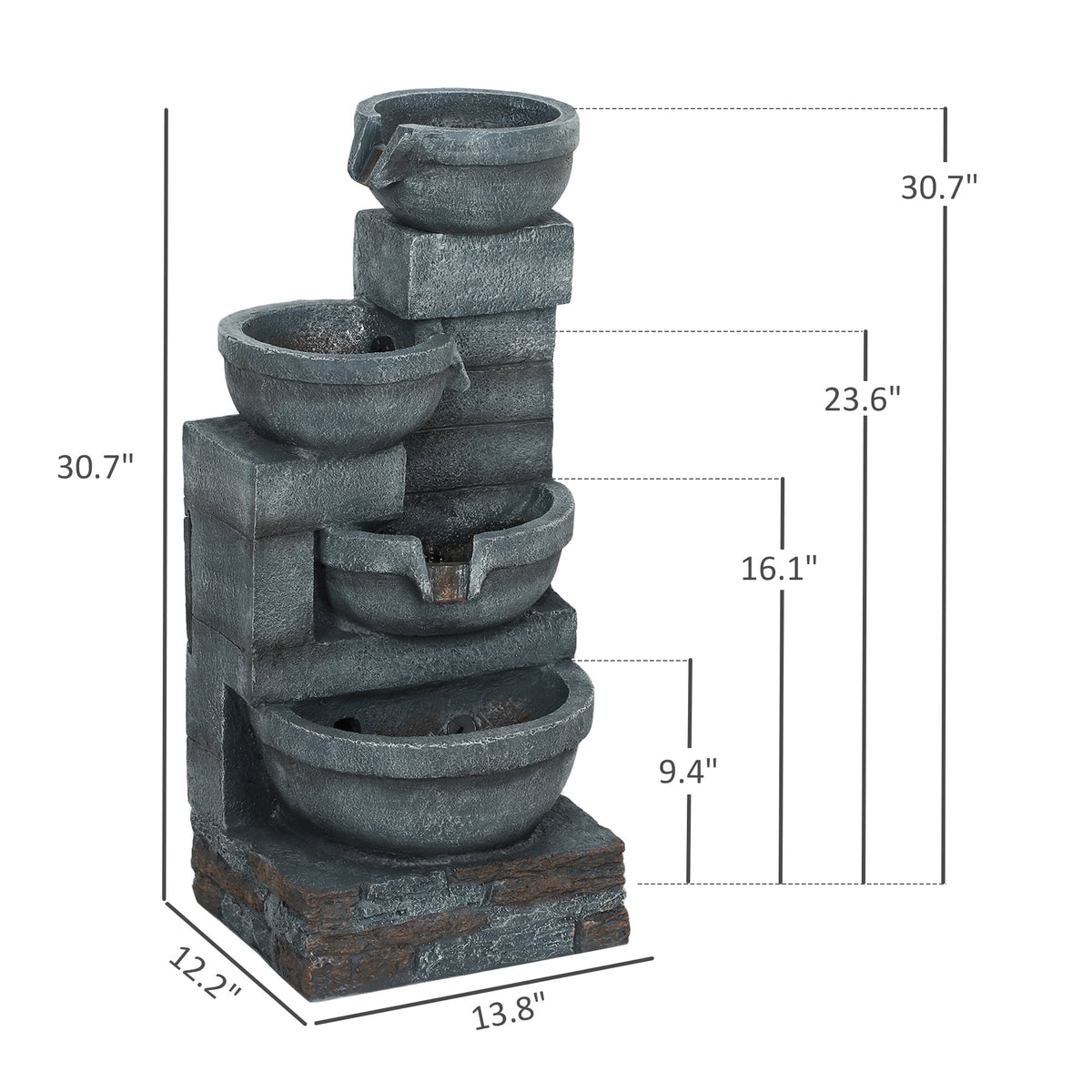 Resin Offset Bowl Cascading Outdoor Water Fountain with LED | Outdoor Fountain | Wiccan Center