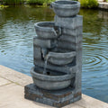 Resin Offset Bowl Cascading Outdoor Water Fountain with LED | Outdoor Fountain | Wiccan Center