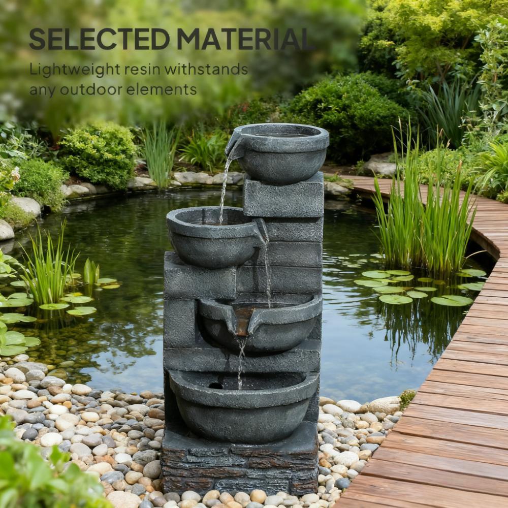 Resin Offset Bowl Cascading Outdoor Water Fountain with LED