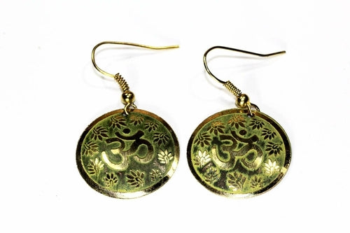 Om Lotus Petal Yoga Earrings Boho Spiritual Gold Dangle | Earrings | Wiccan Center