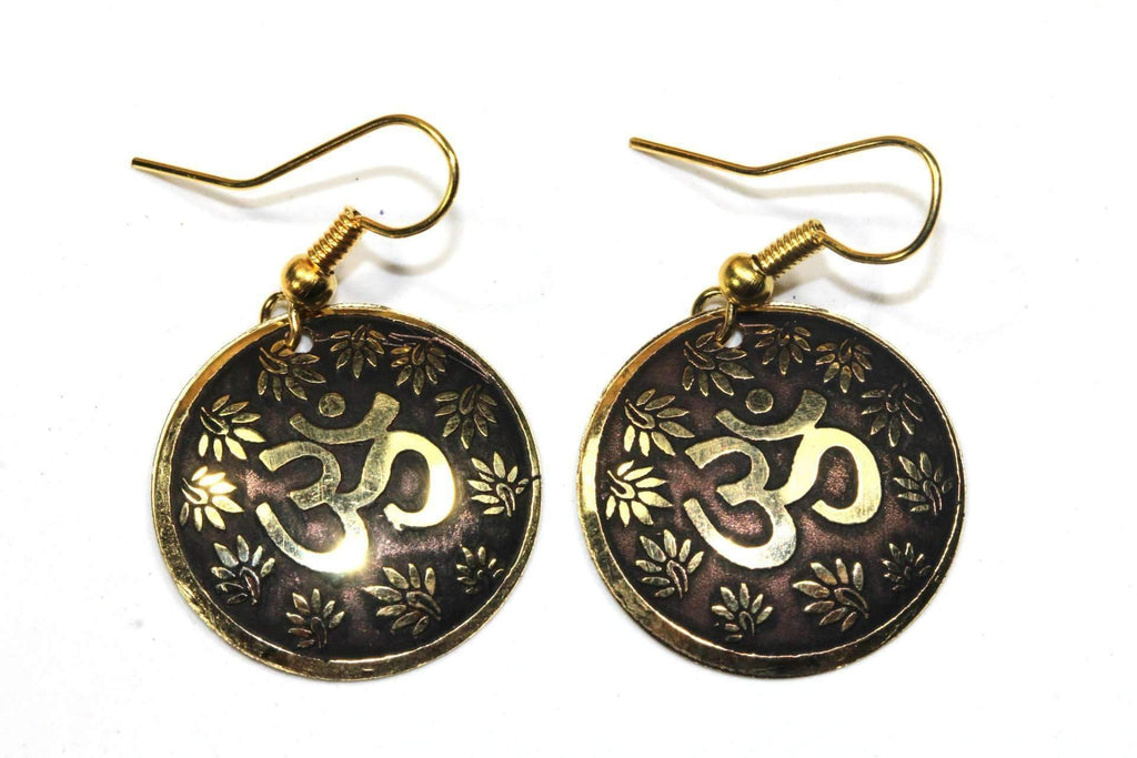 Om Lotus Petal Yoga Earrings Boho Spiritual Gold Dangle | Earrings | Wiccan Center