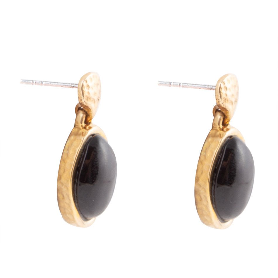 Black Onyx Hammered Post Drop Golden Earrings | Earrings | Wiccan Center