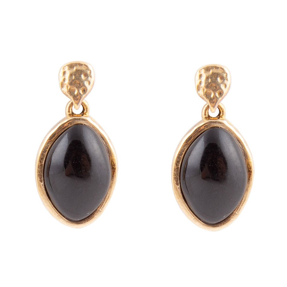Black Onyx Hammered Post Drop Golden Earrings | Earrings | Wiccan Center