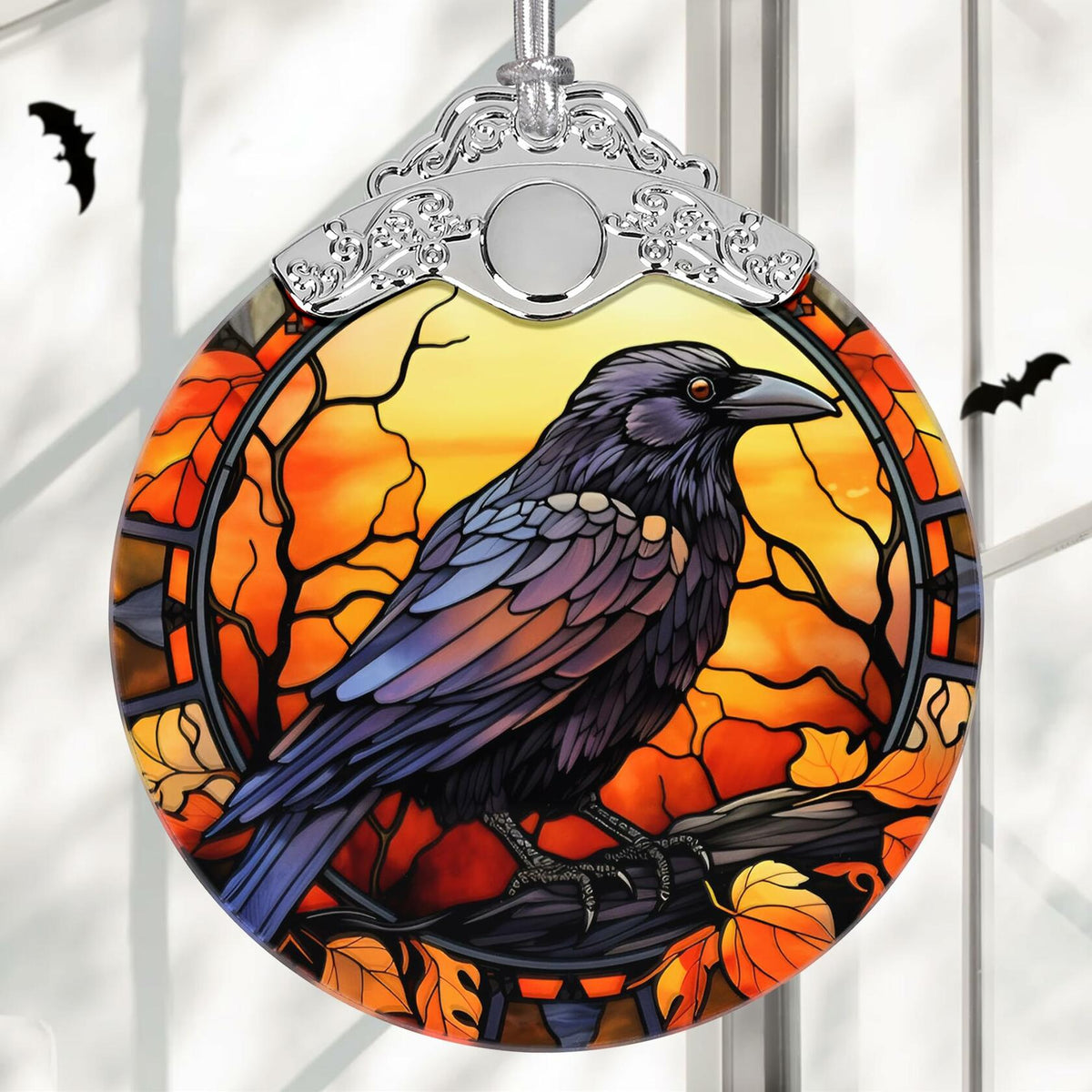 Black Cat with Hat Stained Glass Christmas Ornament Holiday Decoration | Ornaments | Wiccan Center