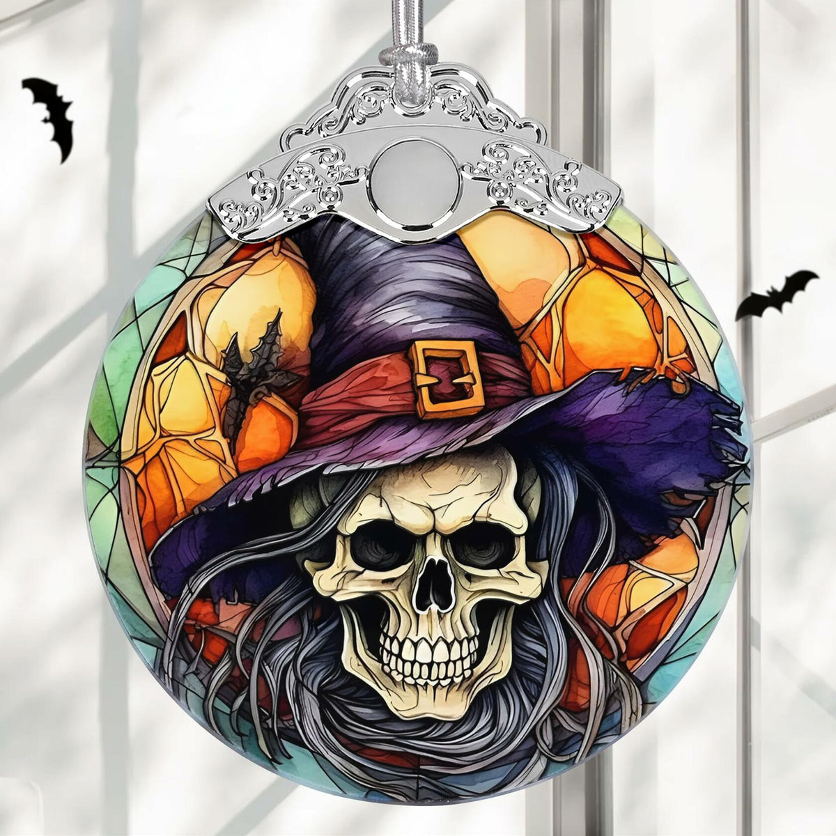 Death Skull Stained Glass Christmas Ornament Holiday Decoration | Ornaments | Wiccan Center