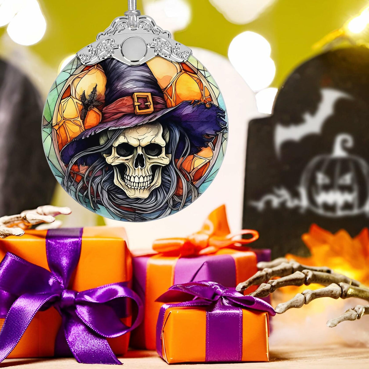 Death Skull Stained Glass Christmas Ornament Holiday Decoration | Ornaments | Wiccan Center