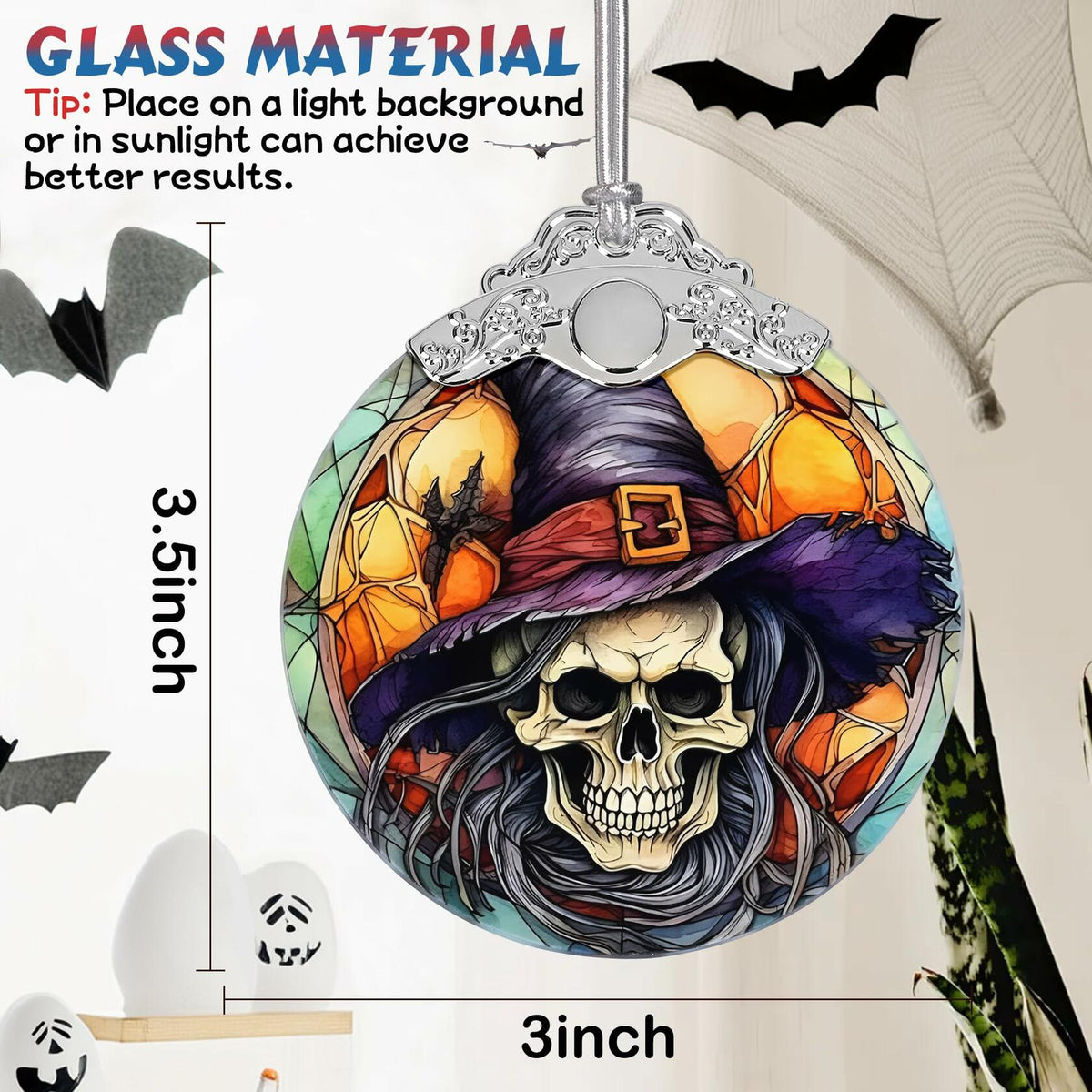 Death Skull Stained Glass Christmas Ornament Holiday Decoration | Ornaments | Wiccan Center