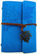 Maple Leaf Pendant Leather Bound Refillable Journal Notebook Sky Blue A7 5inch | Blank Diaries & Journals | Wiccan Center