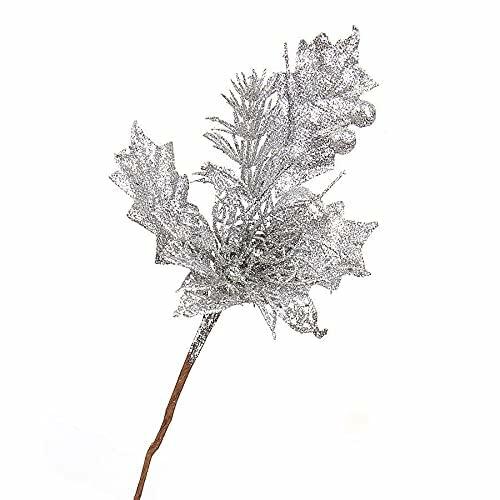 Giga Gud 5pcs 9in Christmas Glitter Berries Stems Silver Holiday Decor | Ornaments | Wiccan Center