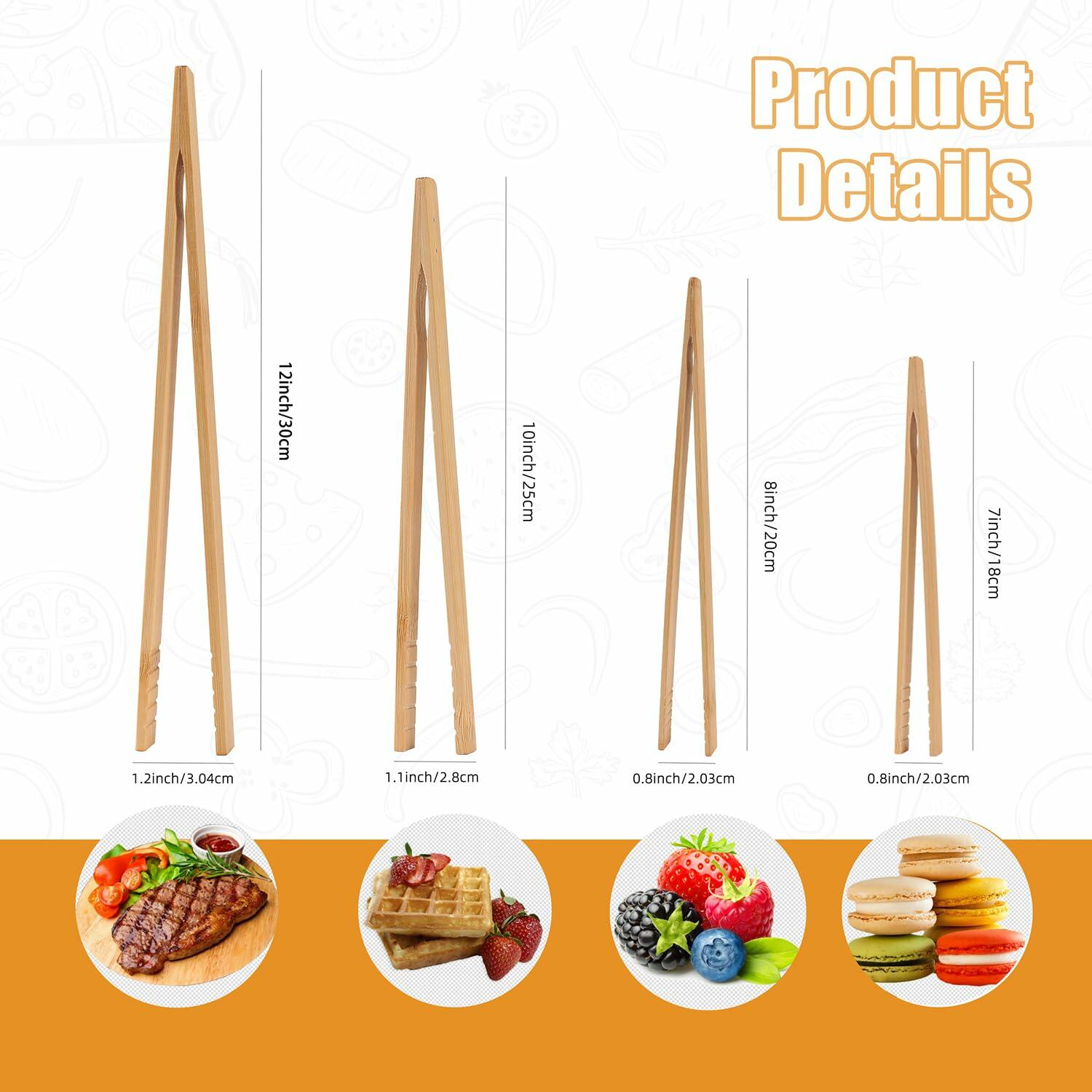 YIVCKOM Bamboo Toaster Tongs 8 Inch Natural Colour Wooden Kitchen Utensil | Cooking Utensils | Wiccan Center