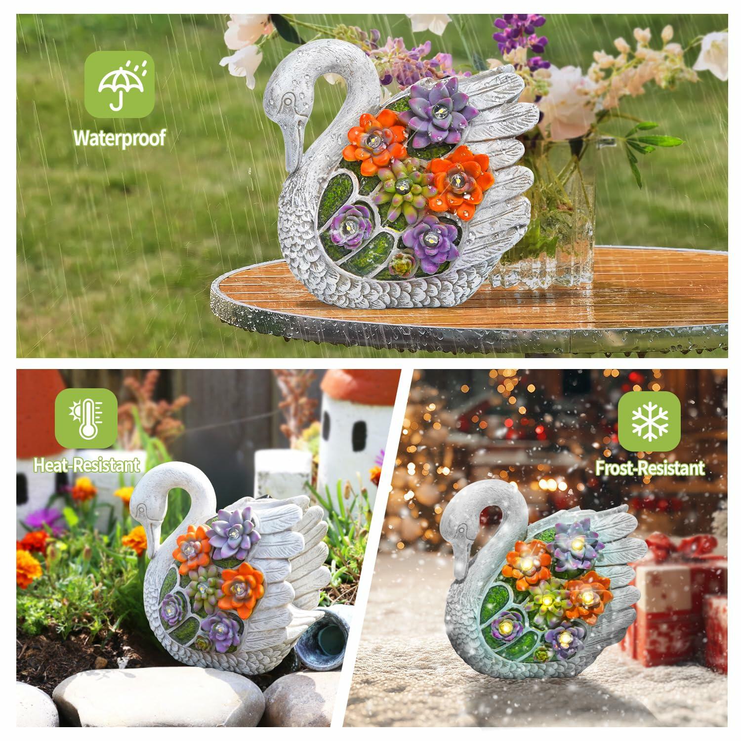 ENOU Solar Garden Swan Statue Outdoor Patio Yard Decor White Metal | Ornaments & Statues | Wiccan Center