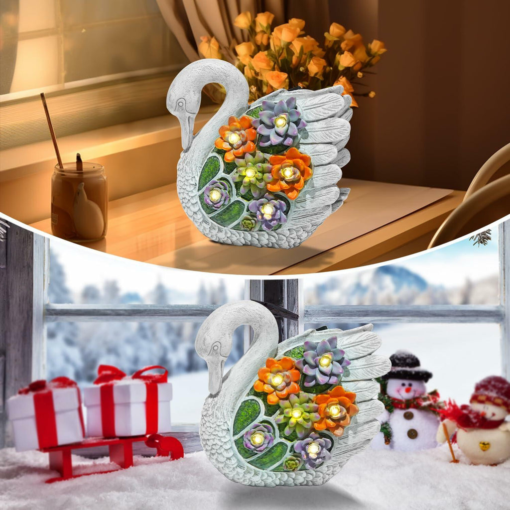 ENOU Solar Garden Swan Statue Outdoor Patio Yard Decor White Metal | Ornaments & Statues | Wiccan Center