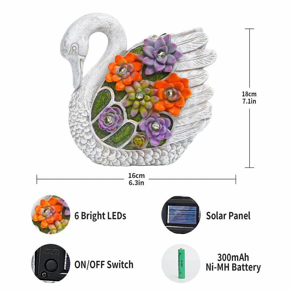 ENOU Solar Garden Swan Statue Outdoor Patio Yard Decor White Metal | Ornaments & Statues | Wiccan Center
