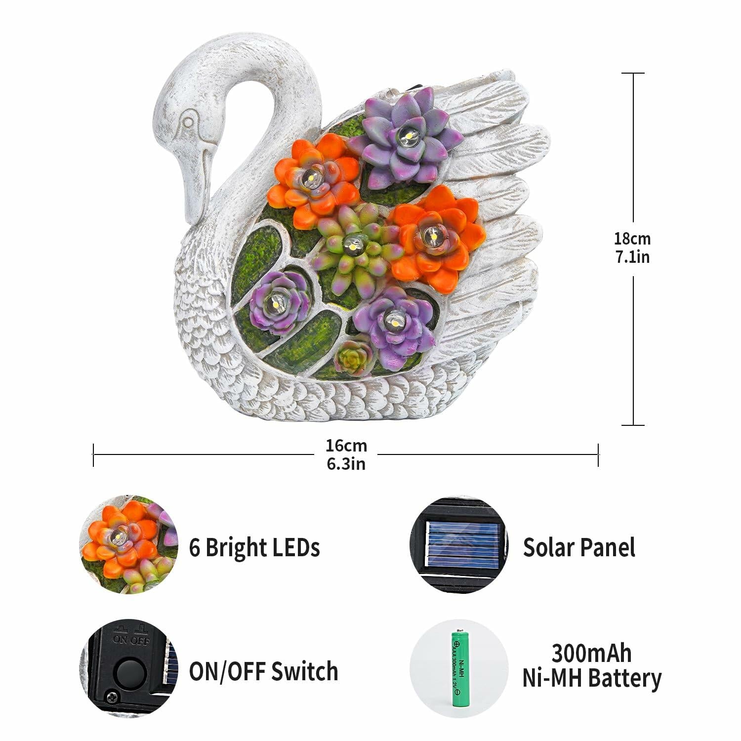 ENOU Solar Garden Swan Statue Outdoor Patio Yard Decor White Metal | Ornaments & Statues | Wiccan Center