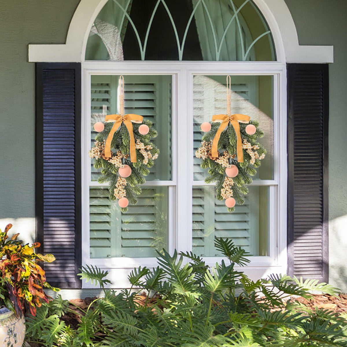Super Holiday 2pcs Artificial Green Plant Christmas Wreath Velvet Bow | Wreaths, Garlands & Plants | Wiccan Center