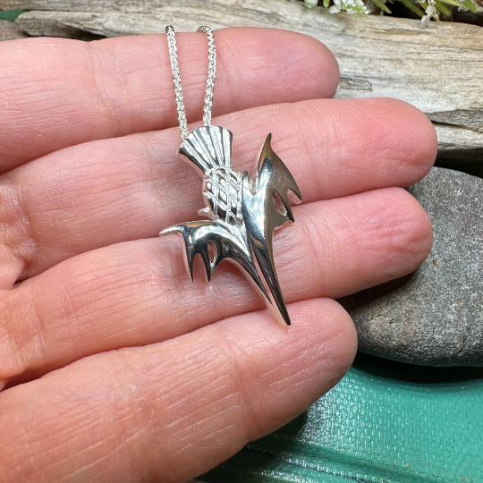 Vyolet Scottish Thistle Necklace in Sterling Silver | Pendant | Wiccan Center