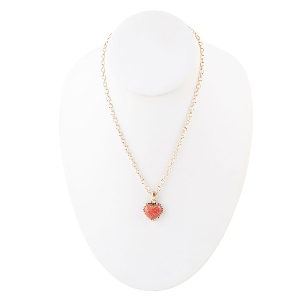Orange Sponge Coral Heart Pendant and Golden Bronze Necklace | Necklaces | Wiccan Center