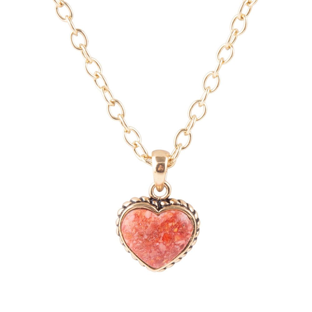 Orange Sponge Coral Heart Pendant and Golden Bronze Necklace | Necklaces | Wiccan Center