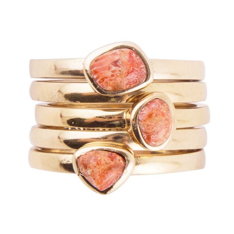 Orange Sponge Coral Golden Stacking Ring Set | Rings | Wiccan Center