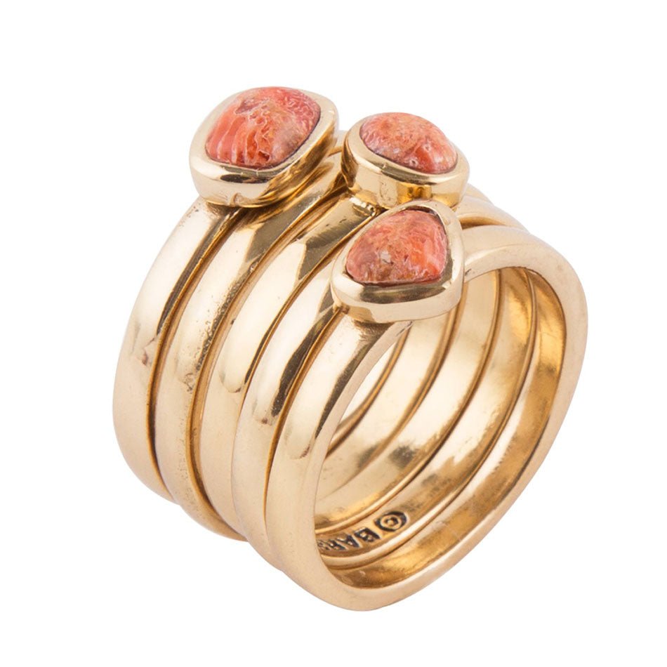 Orange Sponge Coral Golden Stacking Ring Set | Rings | Wiccan Center