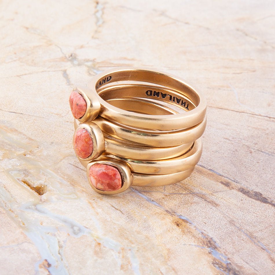 Orange Sponge Coral Golden Stacking Ring Set | Rings | Wiccan Center
