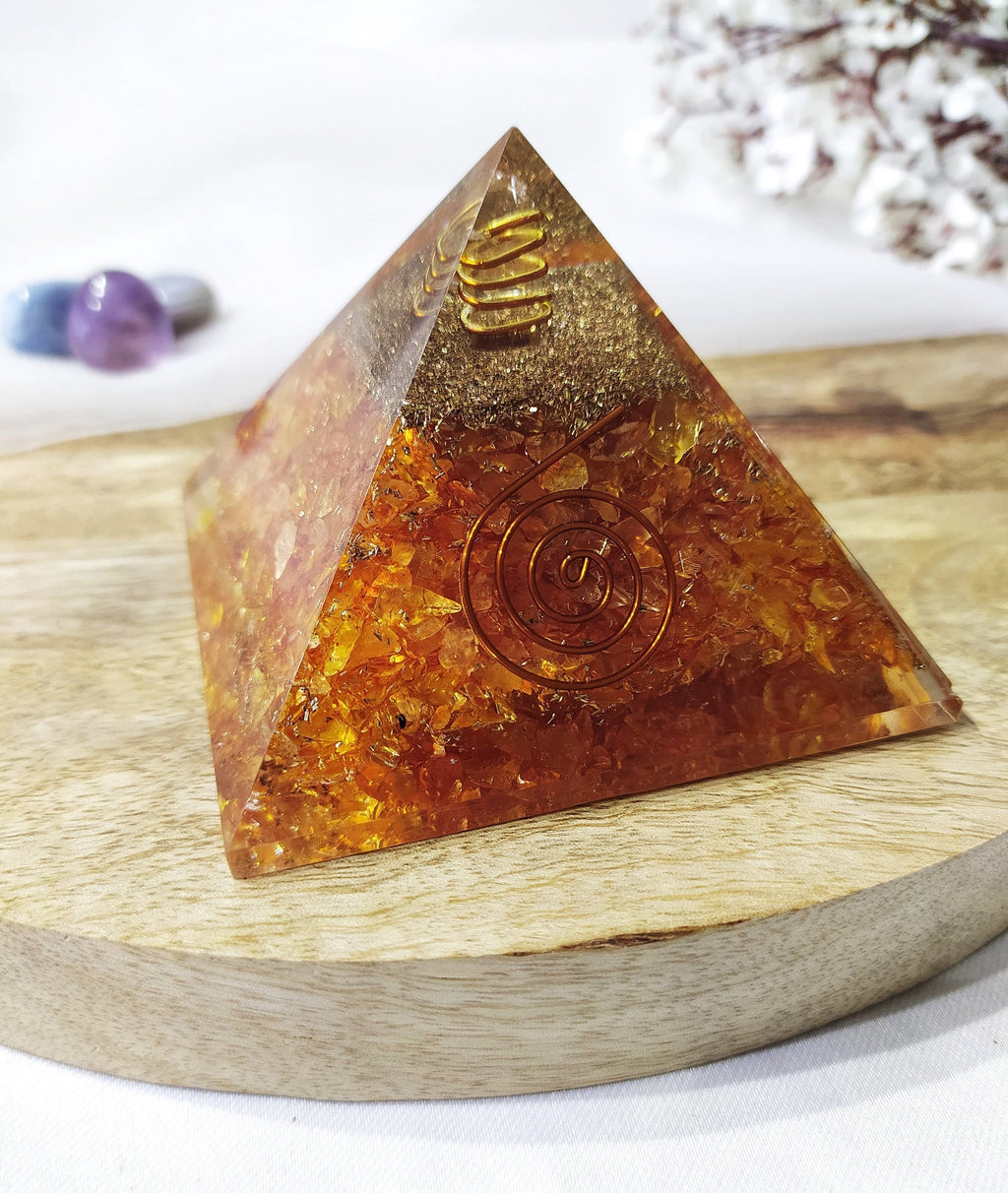 Citrine Orgone Pyramid, Crystal Energy Pyramid