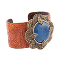 Ornate Blue Lapis Golden Leather Cuff Bracelet | Bracelets | Wiccan Center