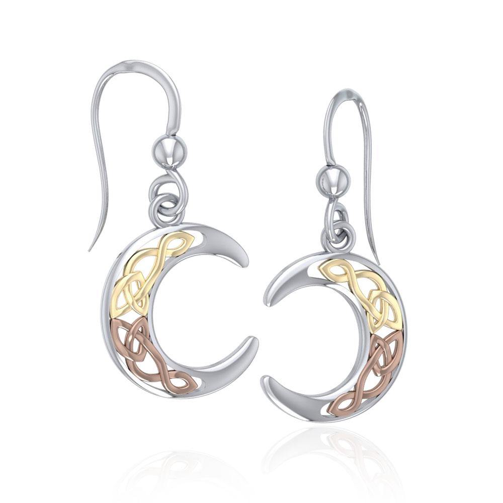 Celtic Sterling Silver Crescent Moon Three Tone Earrings OTE2007