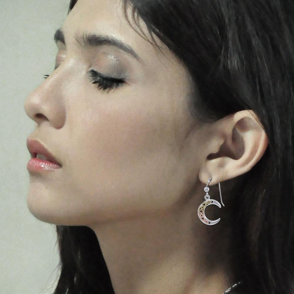 Celtic Sterling Silver Crescent Moon Three Tone Earrings OTE2007