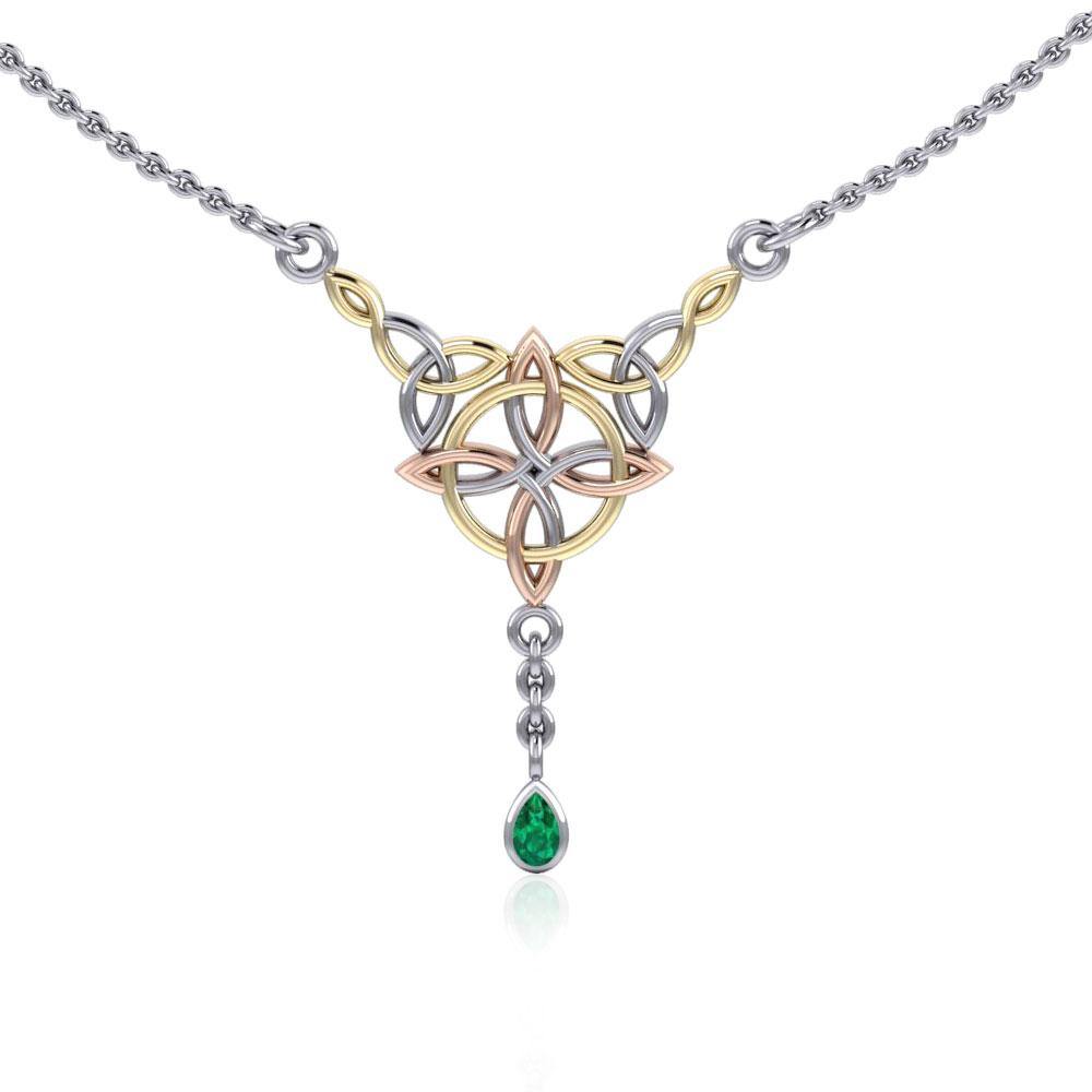 Celtic Quaternary Knot Necklace in Sterling Silver with 14K Gold and Pink Gold Accents