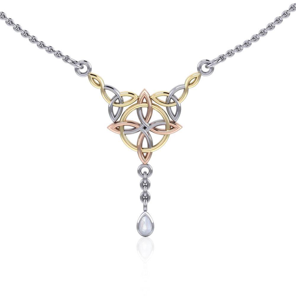 Celtic Quaternary Knot Necklace in Sterling Silver with 14K Gold and Pink Gold Accents