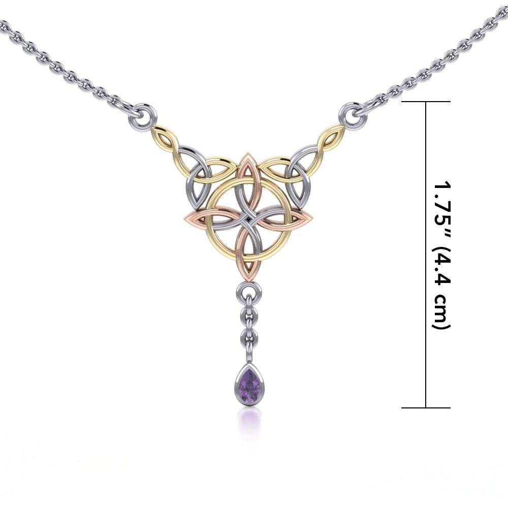 Celtic Quaternary Knot Necklace in Sterling Silver with 14K Gold and Pink Gold Accents