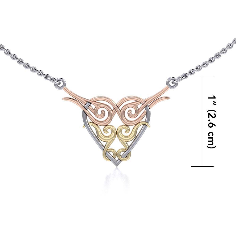 Celtic Knotwork Heart Spiral Three Tone Necklace Sterling Silver Gold Rose Gold OTN276