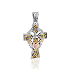 Celtic Cross and Irish Claddagh Three Tone Pendant OTP1704 | Pendant | Wiccan Center
