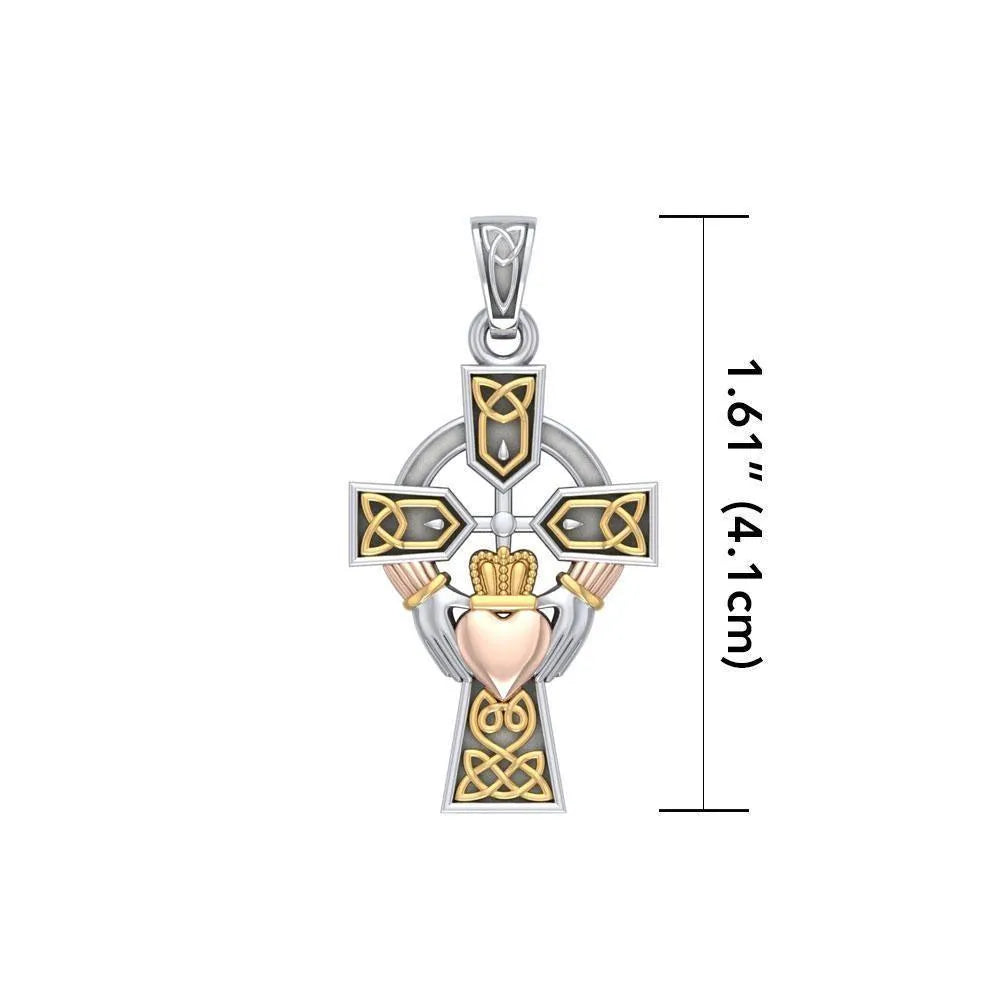 Celtic Cross and Irish Claddagh Three Tone Pendant OTP1704