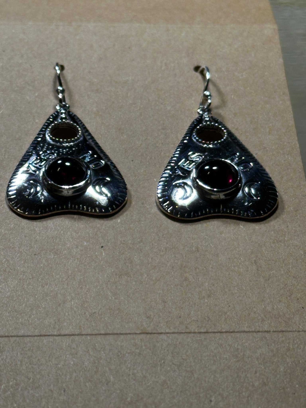 Garnet Planchette Earrings - Sterline Silver | Earrings | Wiccan Center