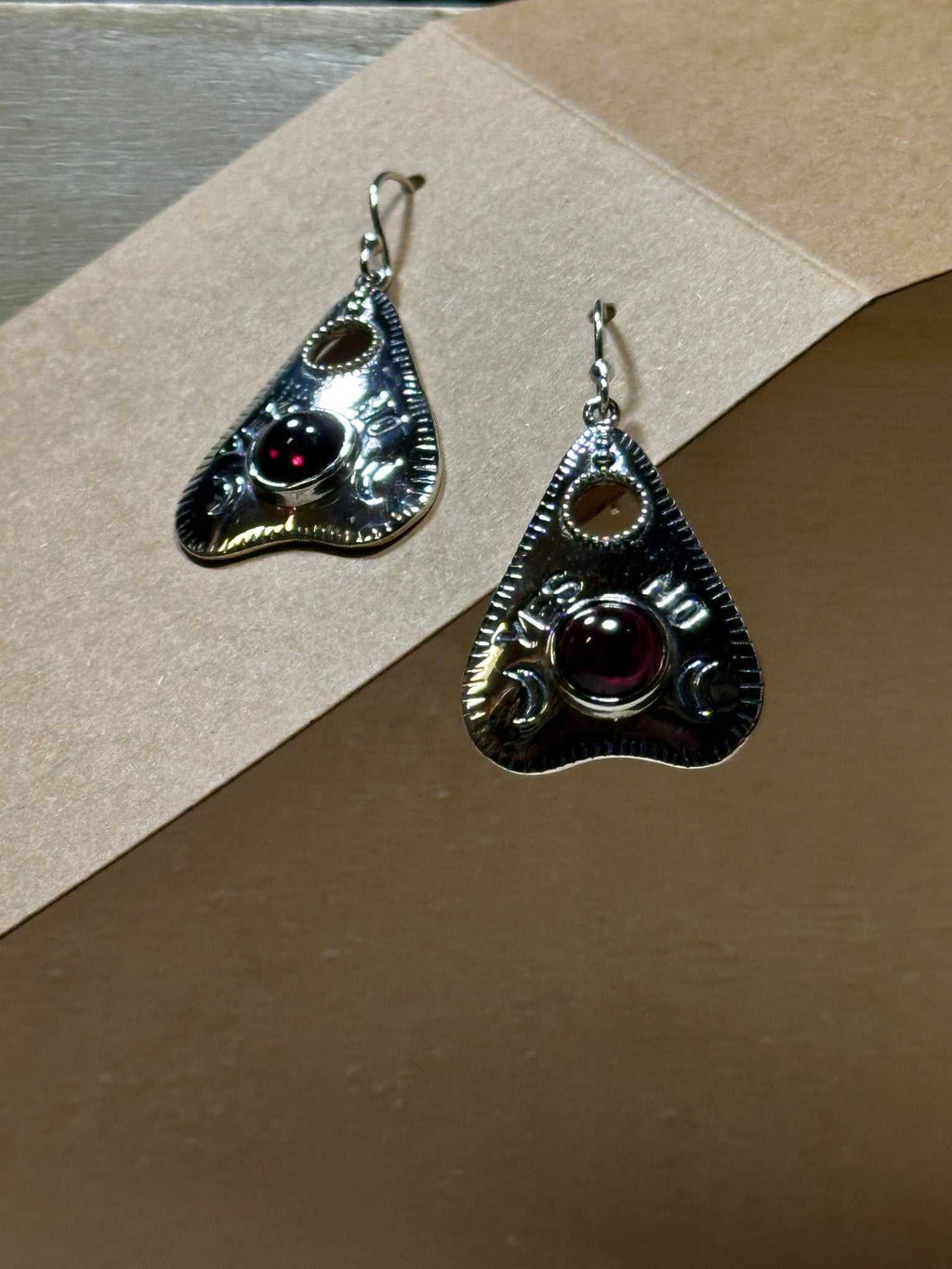 Garnet Planchette Earrings - Sterline Silver | Earrings | Wiccan Center