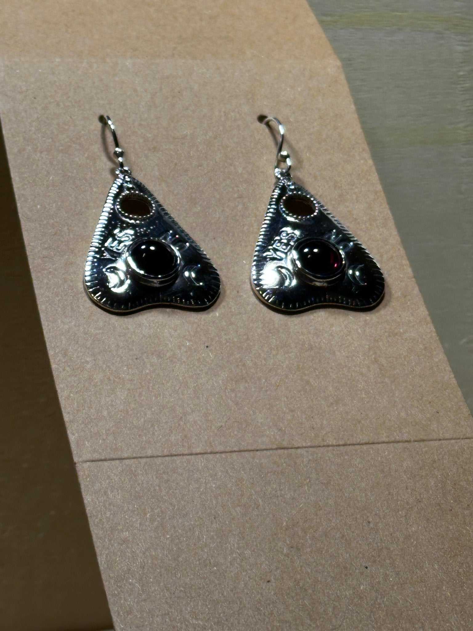 Garnet Planchette Earrings - Sterline Silver | Earrings | Wiccan Center