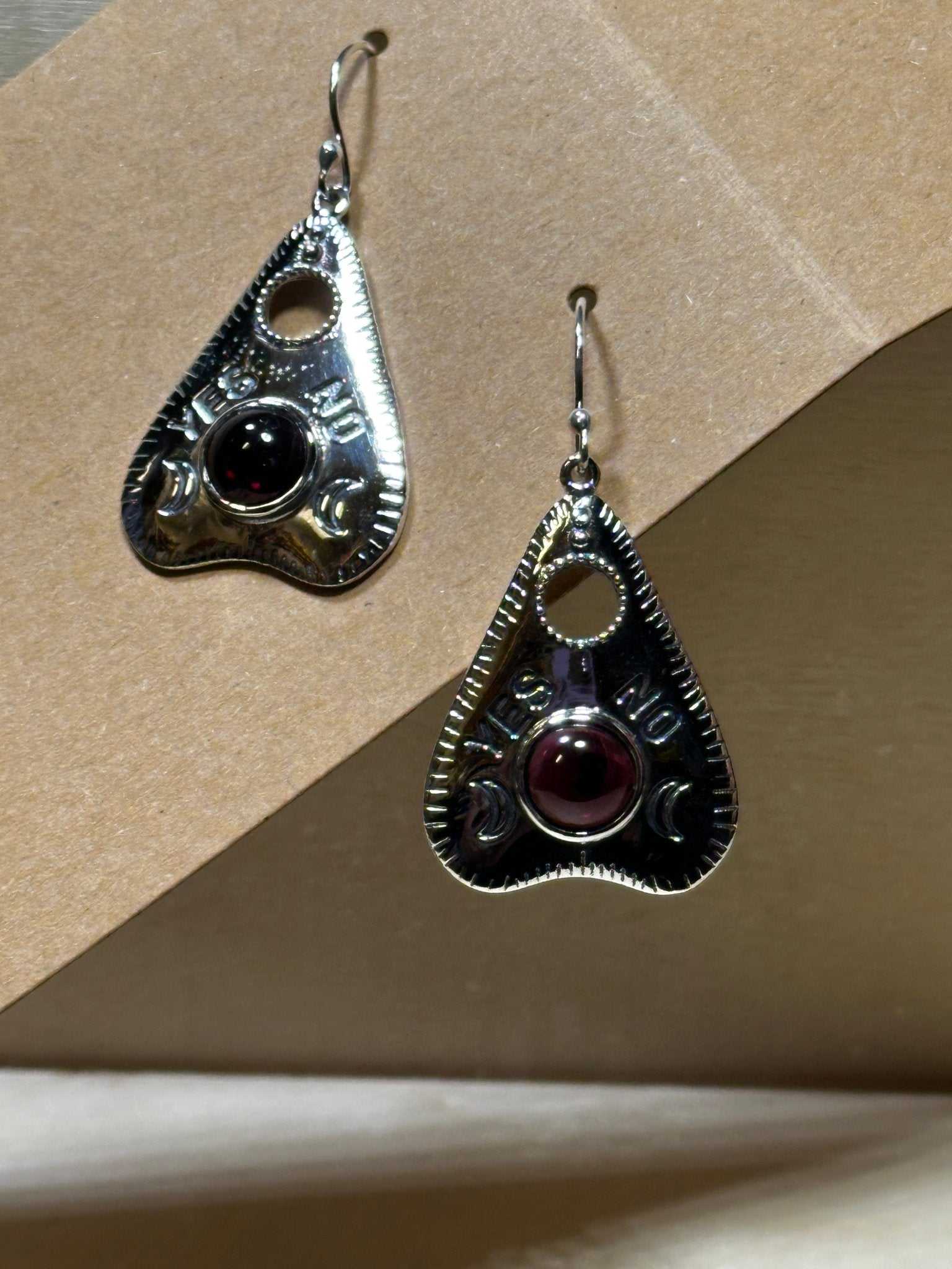 Garnet Planchette Earrings - Sterline Silver | Earrings | Wiccan Center