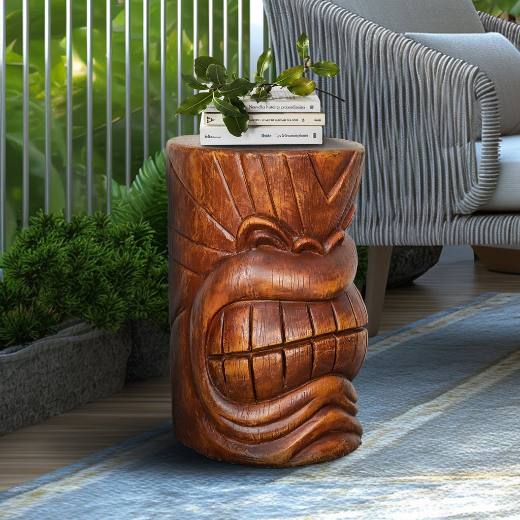Concrete Hawaiian Tiki Statue Side Table 19 Inch