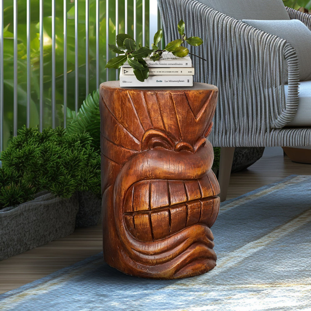 Concrete Hawaiian Tiki Statue Side Table 19 Inch