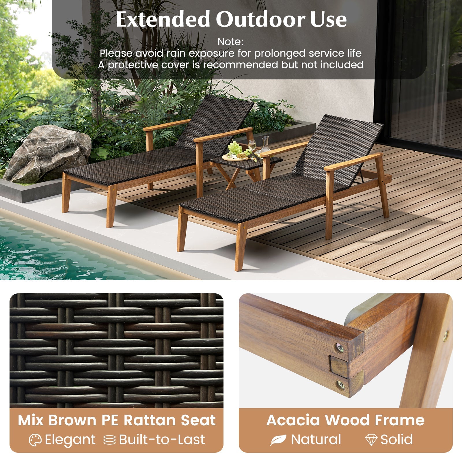 Outdoor Chaise Lounge Chair Rattan Patio Recliners with Armrests | | Wiccan Center