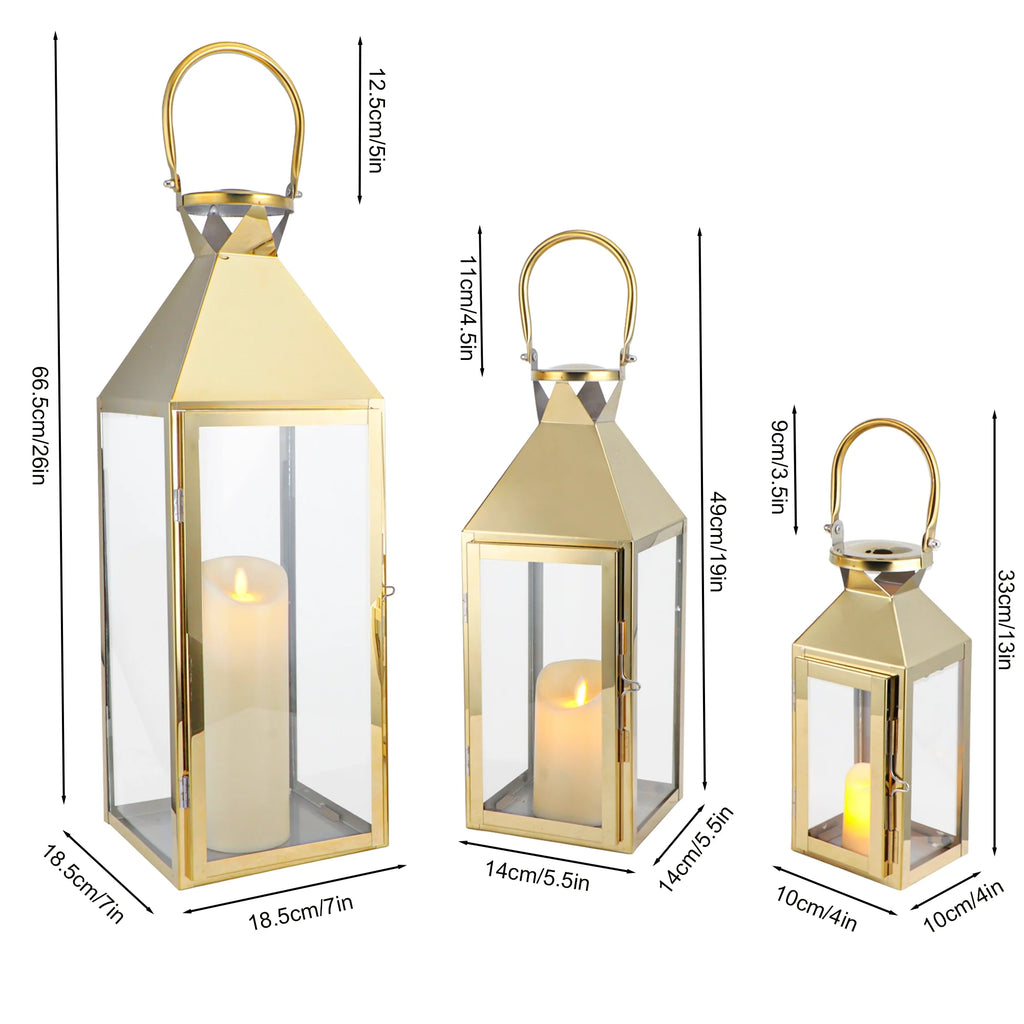 26"&19"& 13" High Elegant Candle Lantern Metal Lanterns for Versatile Indoor & Outdoor | Decorative Candle Lantern | Wiccan Center