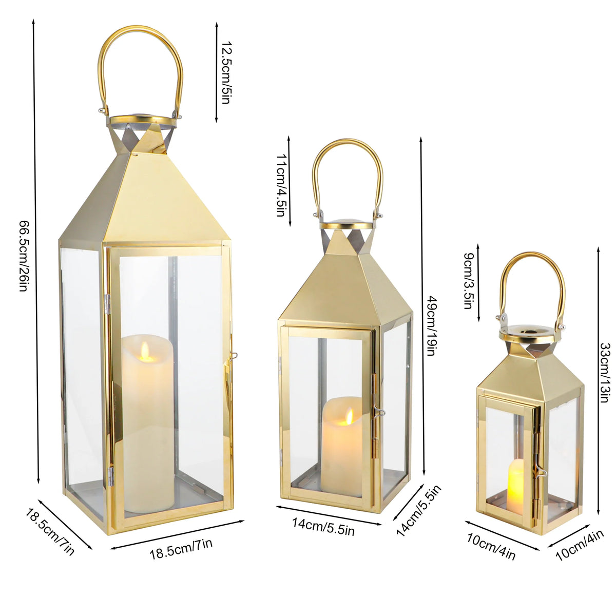 26"&19"& 13" High Elegant Candle Lantern Metal Lanterns for Versatile Indoor & Outdoor | Decorative Candle Lantern | Wiccan Center