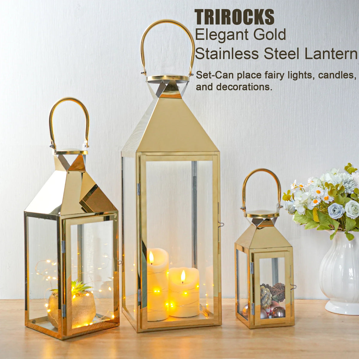 26"&19"& 13" High Elegant Candle Lantern Metal Lanterns for Versatile Indoor & Outdoor | Decorative Candle Lantern | Wiccan Center